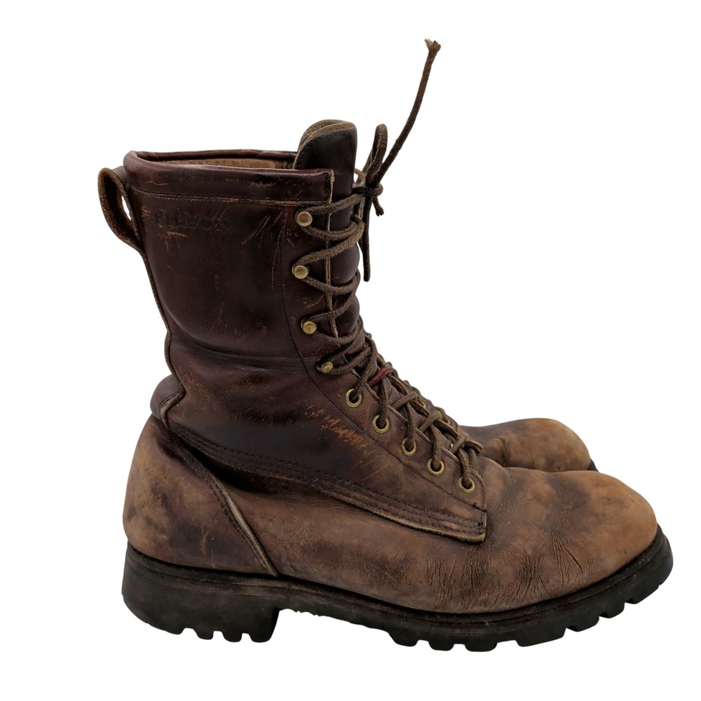 Filson Highlander Vtg Brown Leather Hunting Boots Vibram Sole Mens 10 D USA 9902
